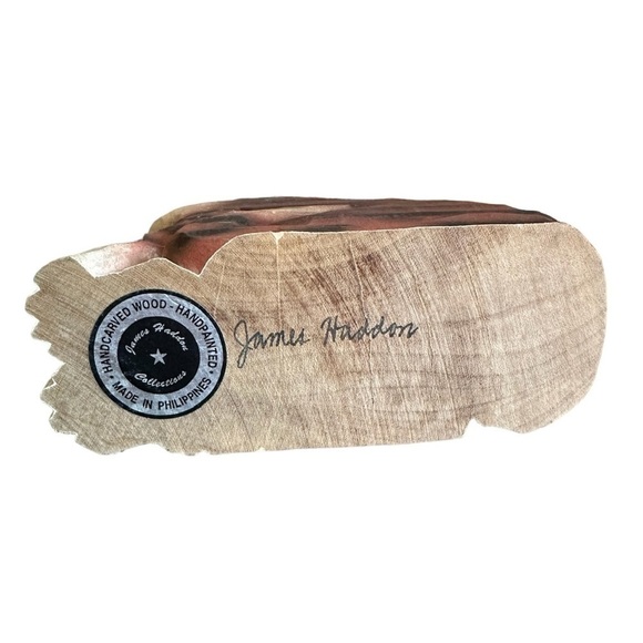 James Haddon Hand Carved Wooden Cat Figurine Folk Art Hand Painted Green Eyes - Picture 4 of 7